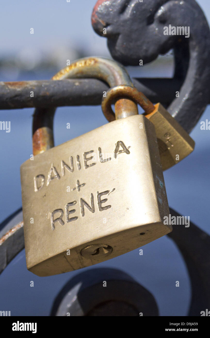 Padlocks in a bridge in the Alster Padlocks on a bridge At the Alster