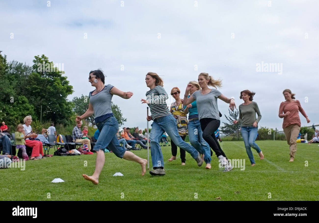 The mothers race for school sports day in Flushing, Cornwall Stock Photo