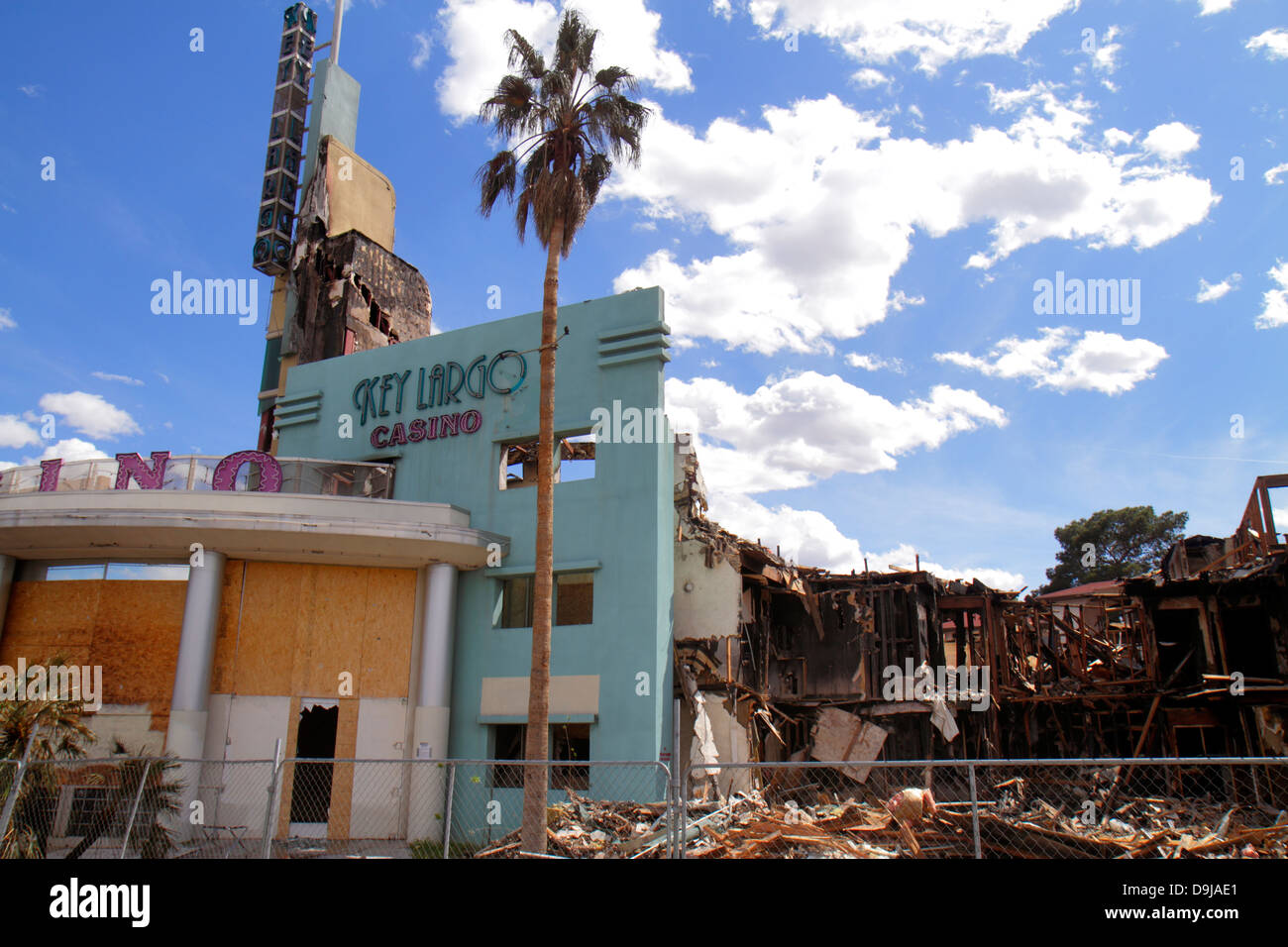 Las Vegas Nevada,Flamingo Road,Key Largo Casino,arson,fire,damaged,destroyed,burned down,building,NV130401035 Stock Photo