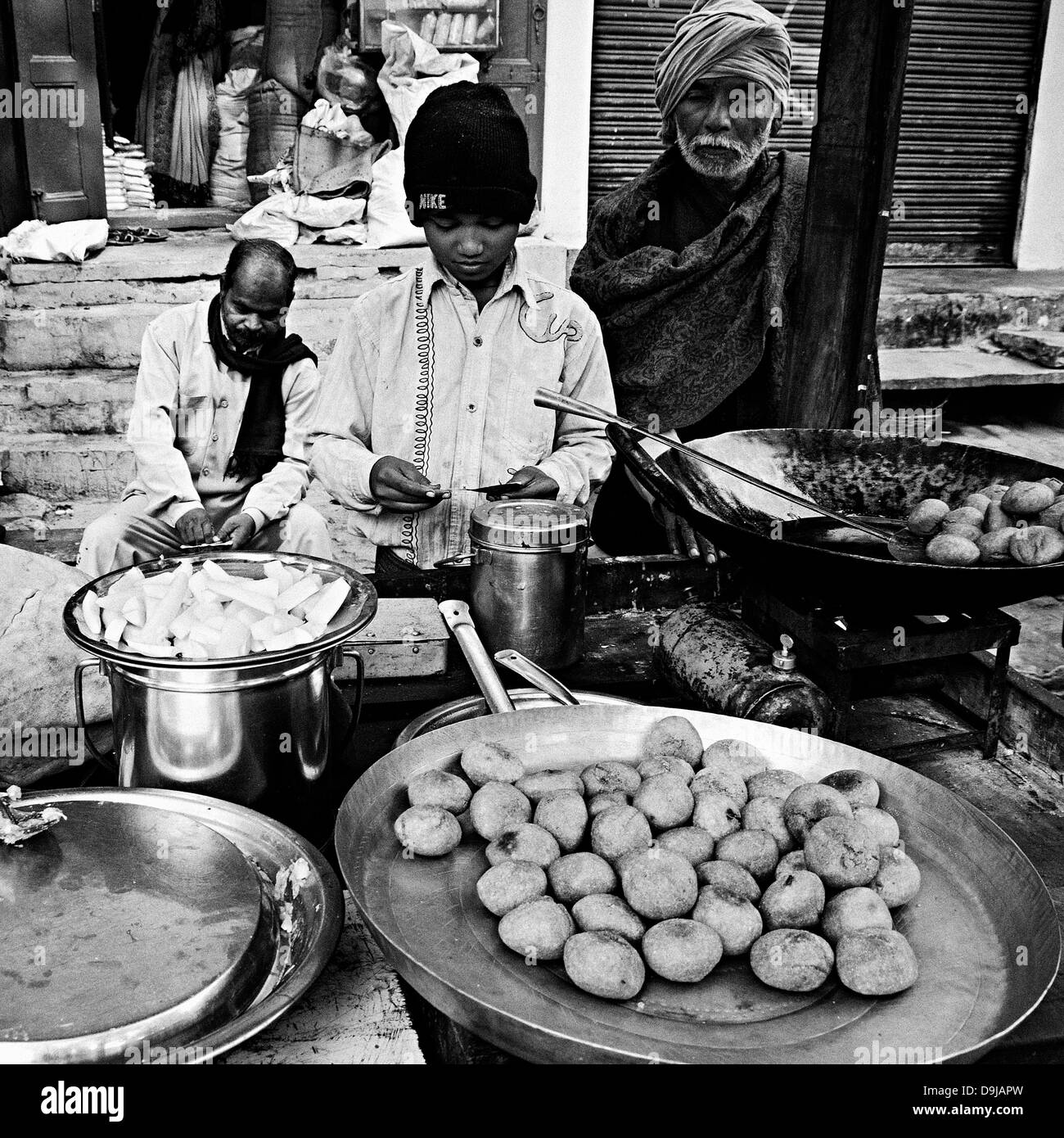 Food stall in the old town. Varanasi, Benares, Uttar Pradesh, India