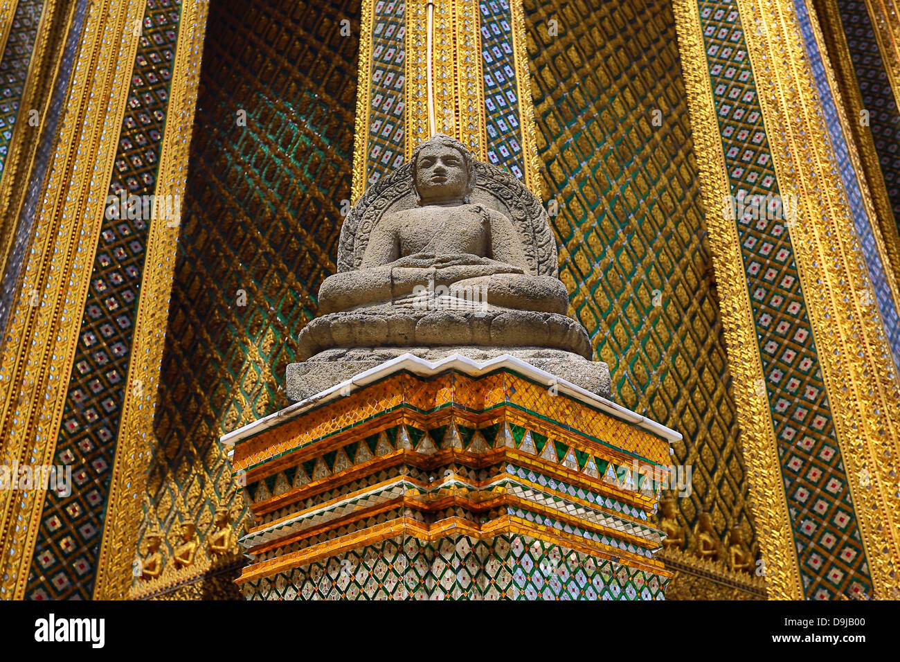 Buddha Statue on Phra Mondop, Wat Phra Kaew, Temple of the Emerald Buddha Complex, Bangkok, Thailand Stock Photo