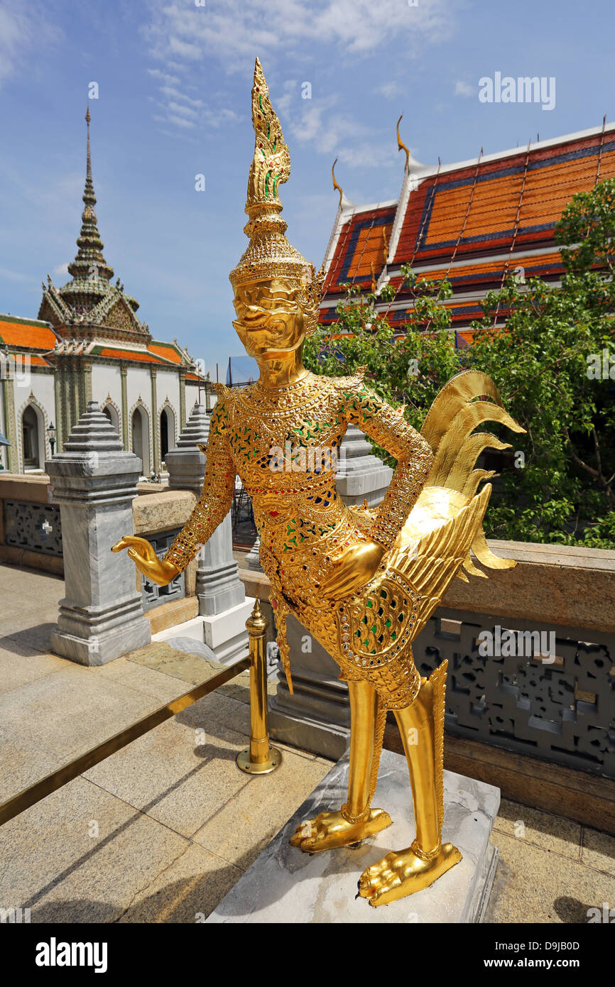 Golden Kinnara statue, Wat Phra Kaew, Temple of the Emerald Buddha Complex, Bangkok, Thailand Stock Photo