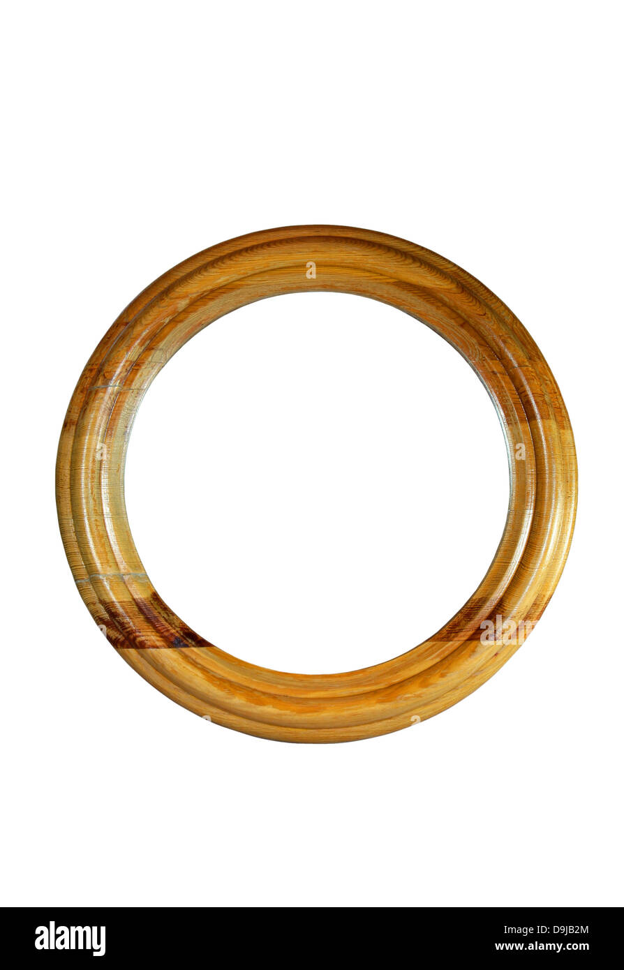 Round wooden frame isolated on white Stock Photo Alamy