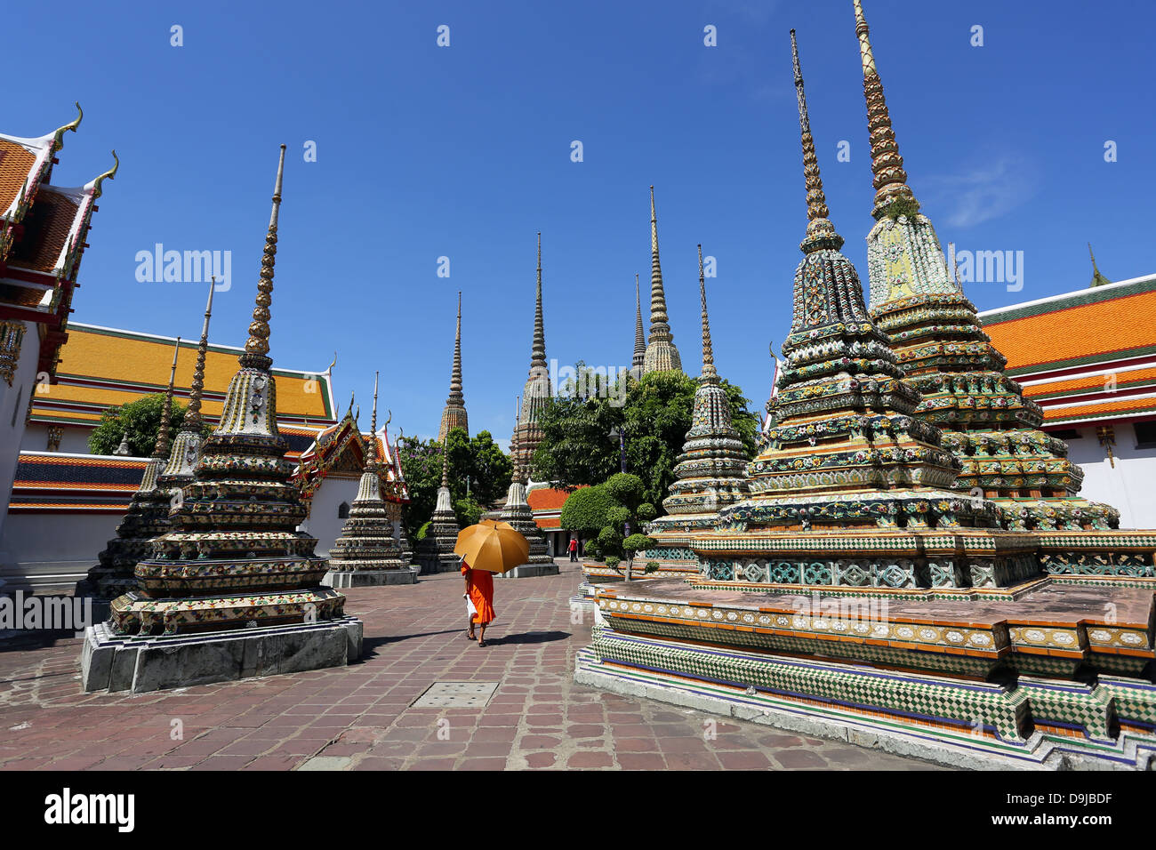 Spires of Chedis at Wat Pho temple, Bangkok, Thailand Stock Photo