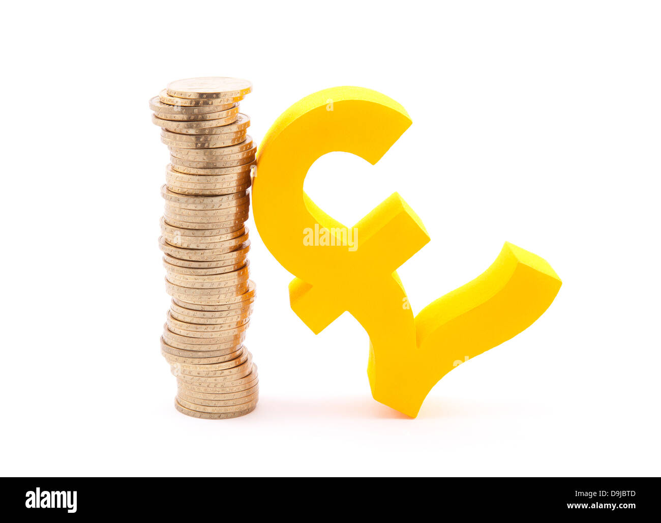 Stack of gold coins and pound symbol Stock Photo