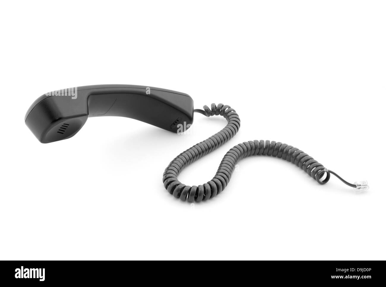 Black phone handset with soft shadow on white Stock Photo