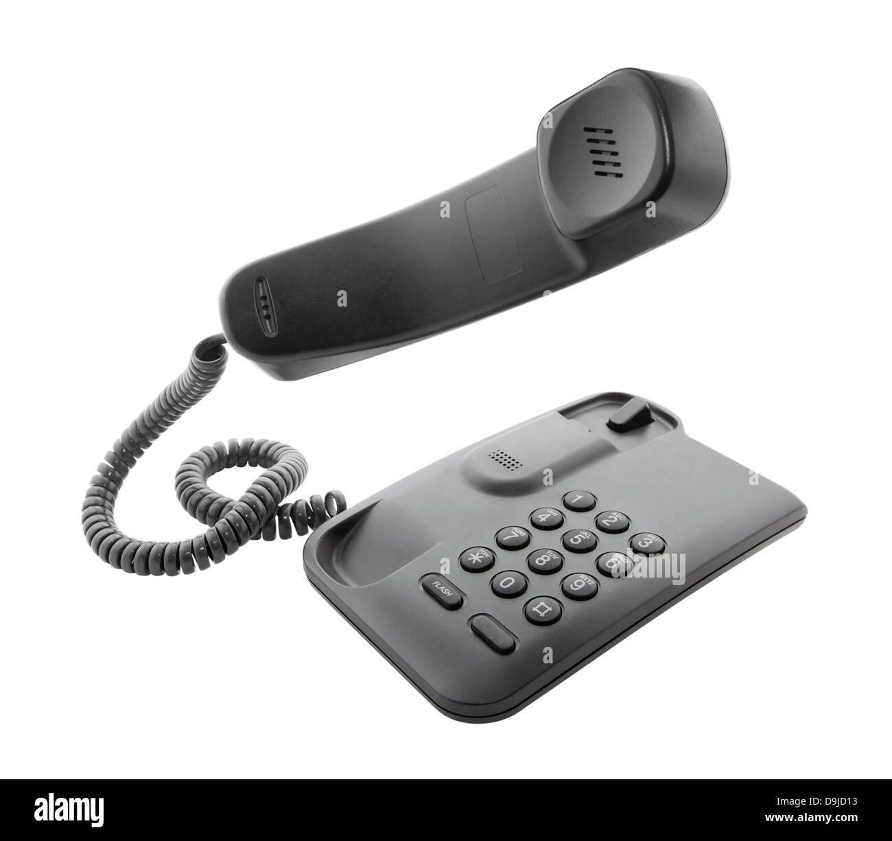 Black phone with floating handset Stock Photo Alamy