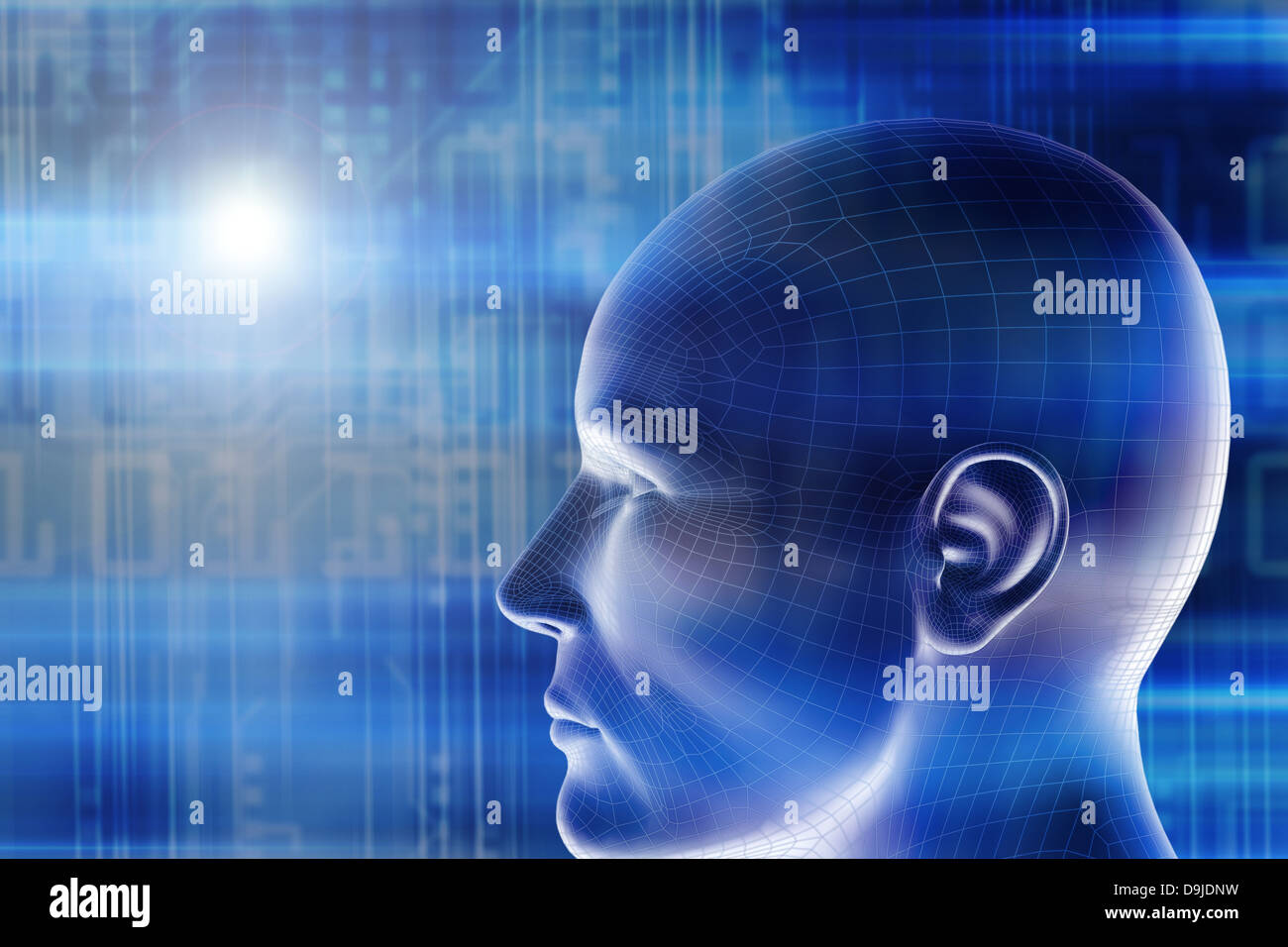 male head against a technology background Stock Photo