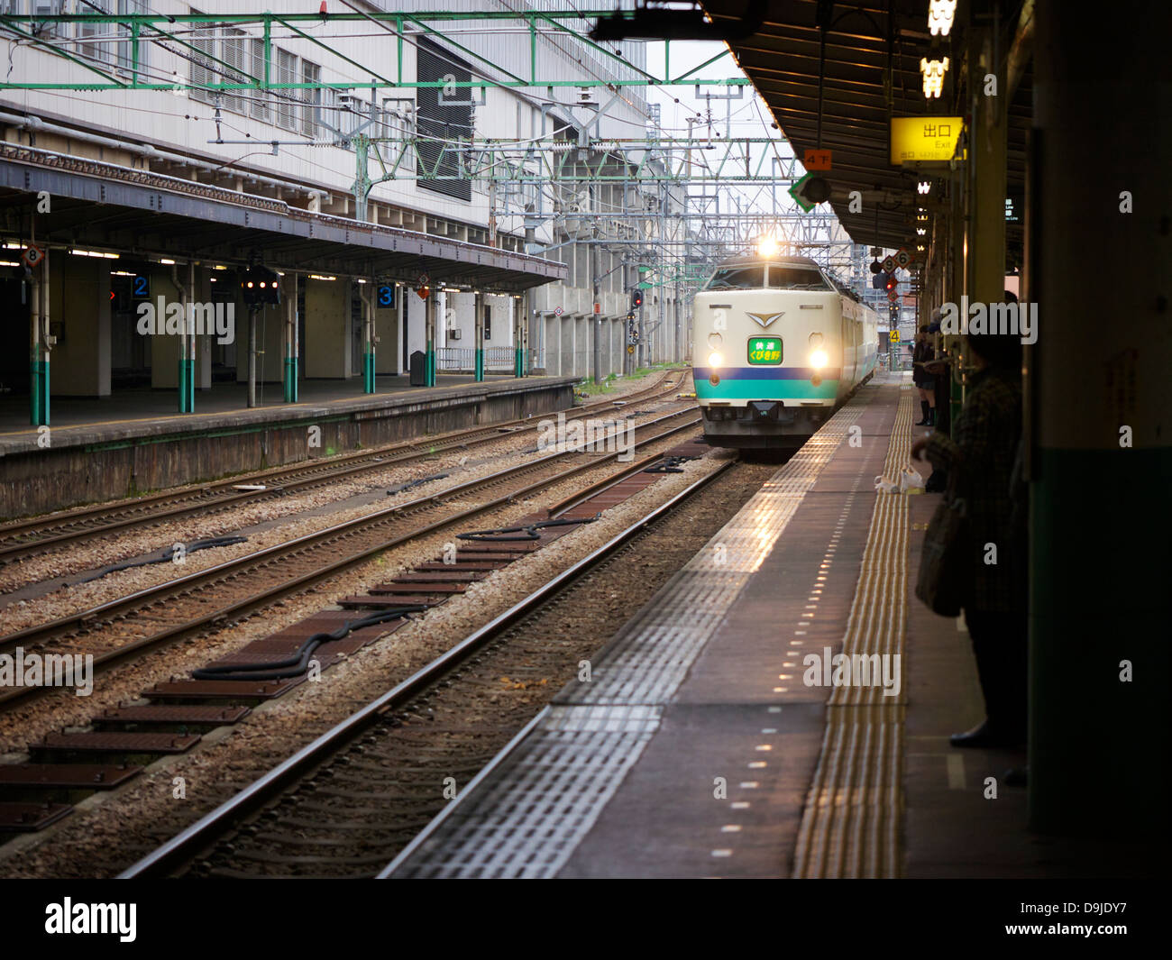 Tobiki Rapid Express Train Pulling into JR Nagaoka Railway Station Stock Photo