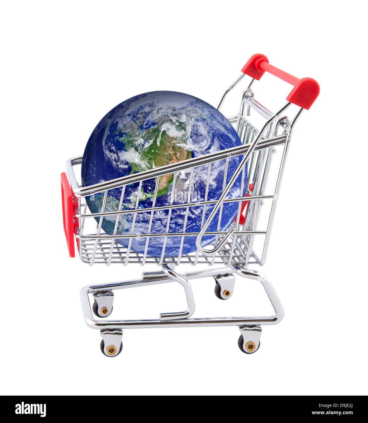 Shopping cart with globe isolated on white. Earth image provided by Nasa. Stock Photo