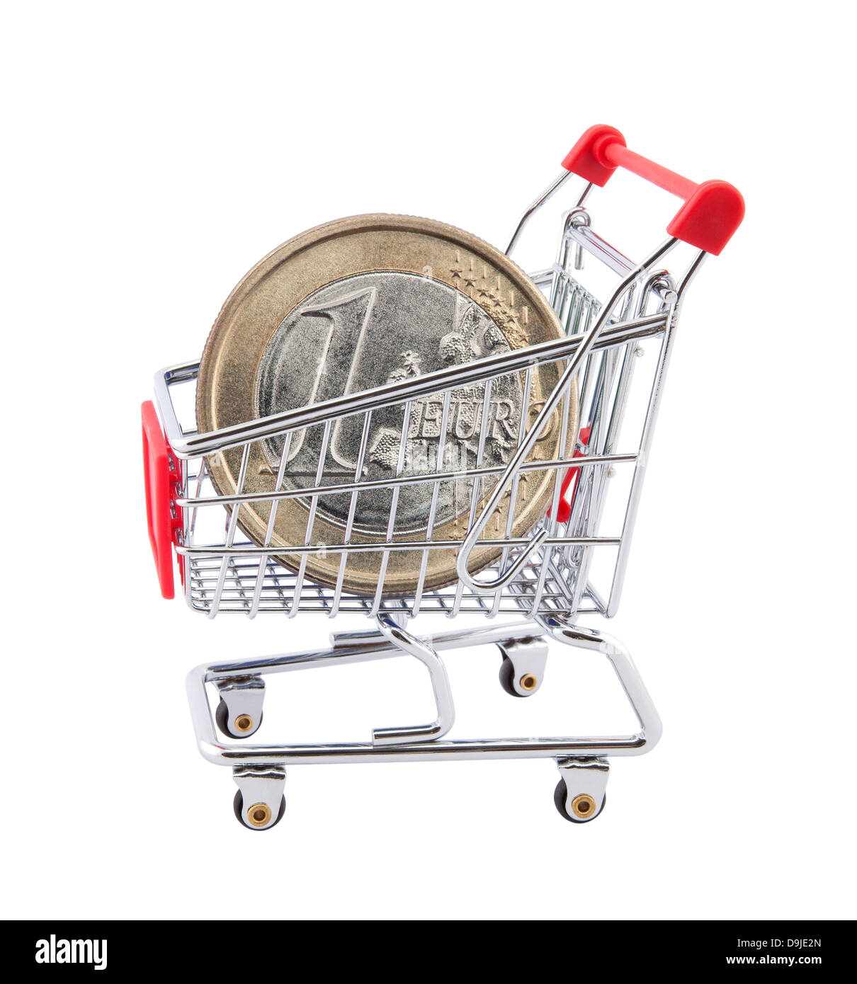 Shopping cart with euro coin on white background Stock Photo