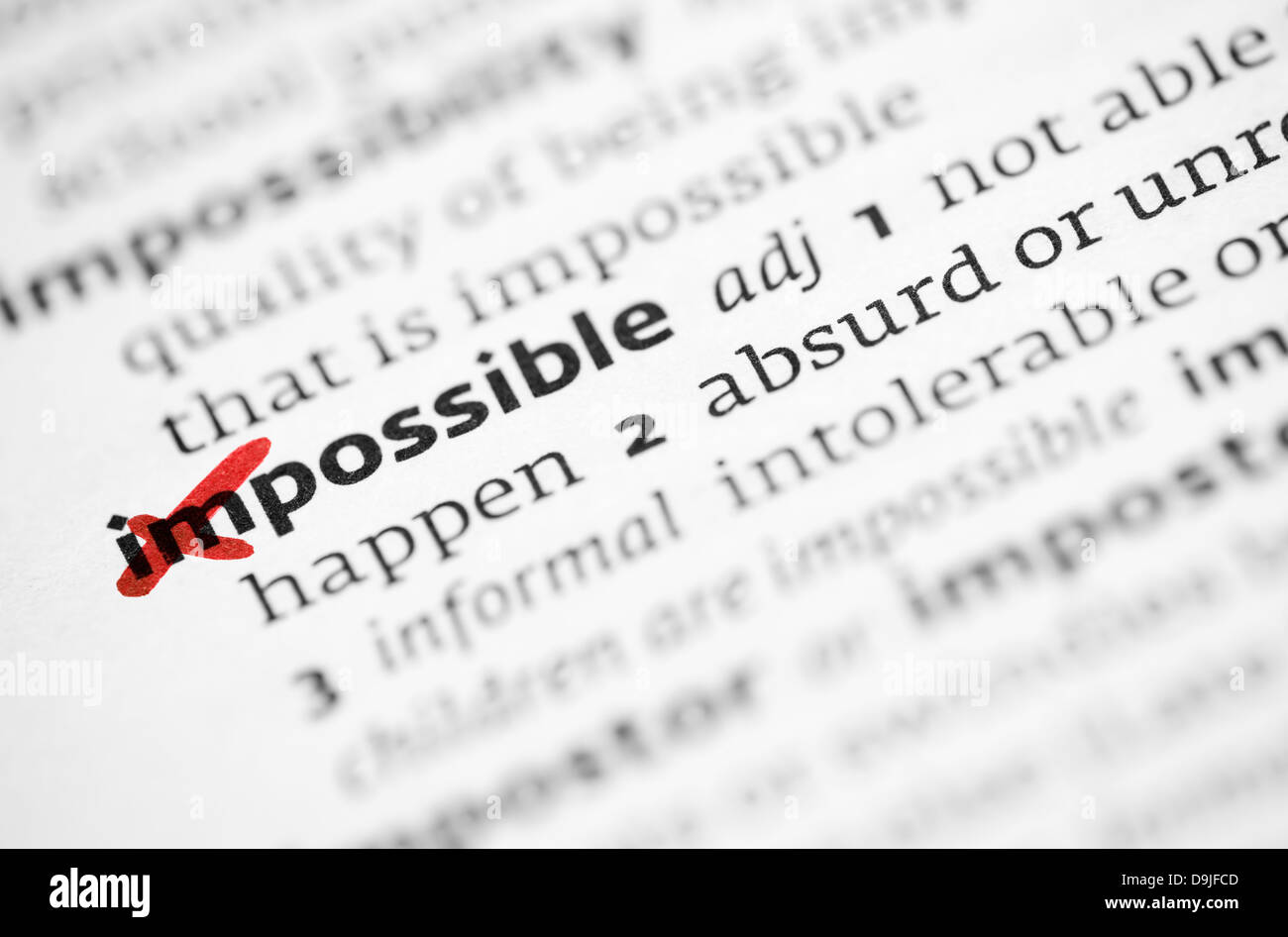 Possible concept with word impossible in a dictionary Stock Photo