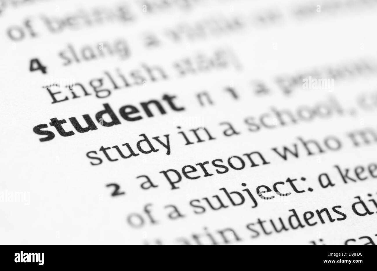 Student definition in a dictionary Stock Photo