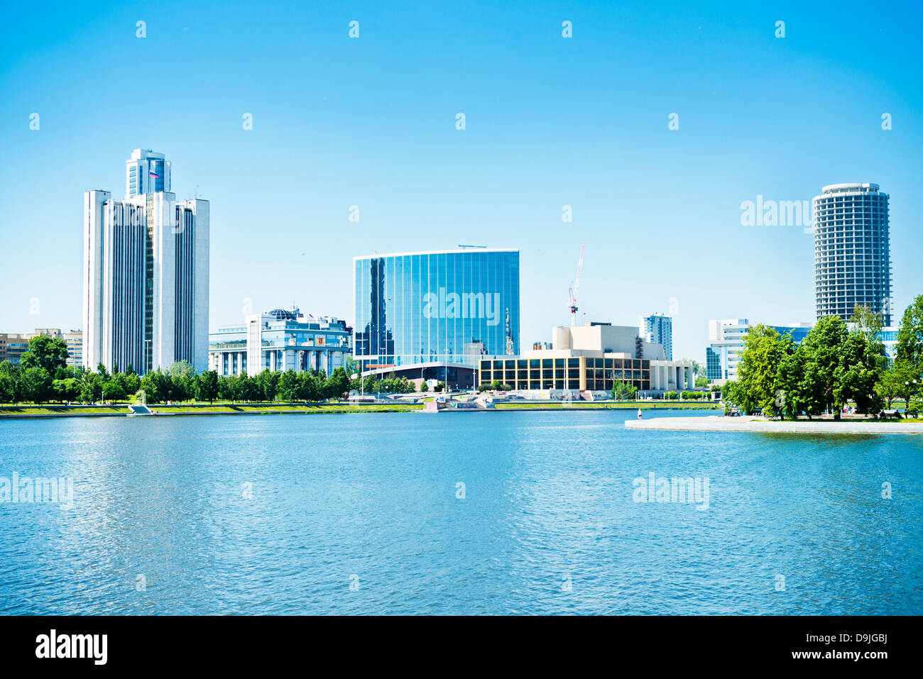 View of quay wharf embankment Yekaterinburg City. Stock Photo