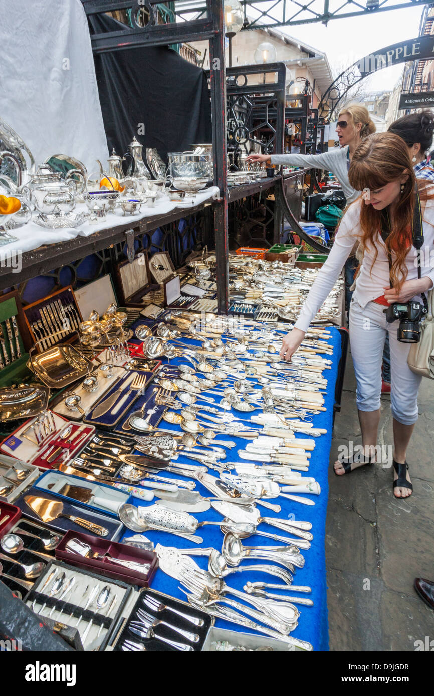 England, London, Covent Garden, Antique Silverware Display Stock Photo