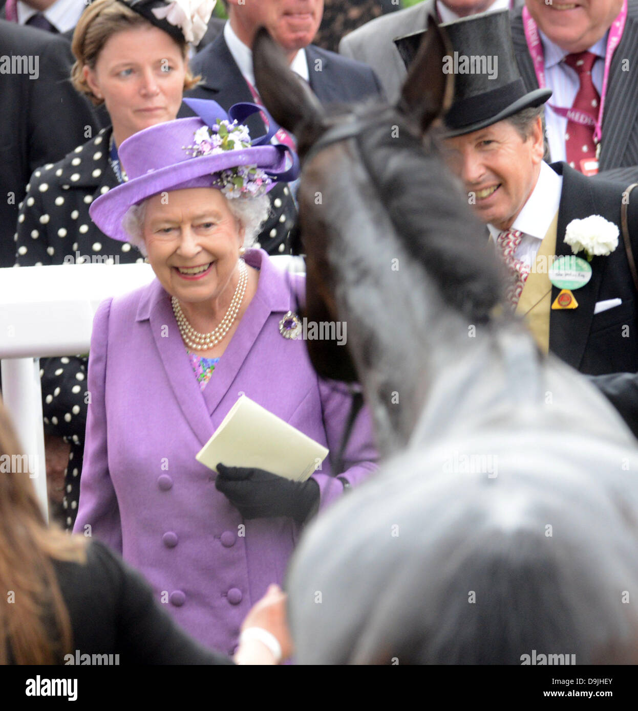 Ascot, Berkshire, UK. 20th June 2013.  HM Queen with her winner Estimate after the Gold Cup on Ladies Day. Credit:  John Beasley/Alamy Live News Stock Photo