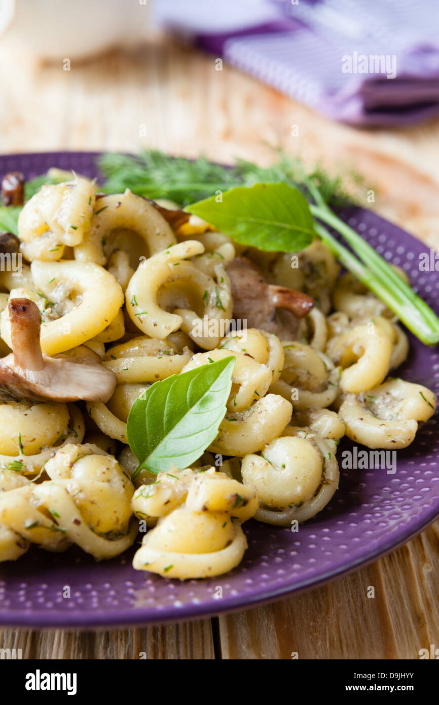 Cappelletti with shiitake mushrooms, food close up Stock Photo