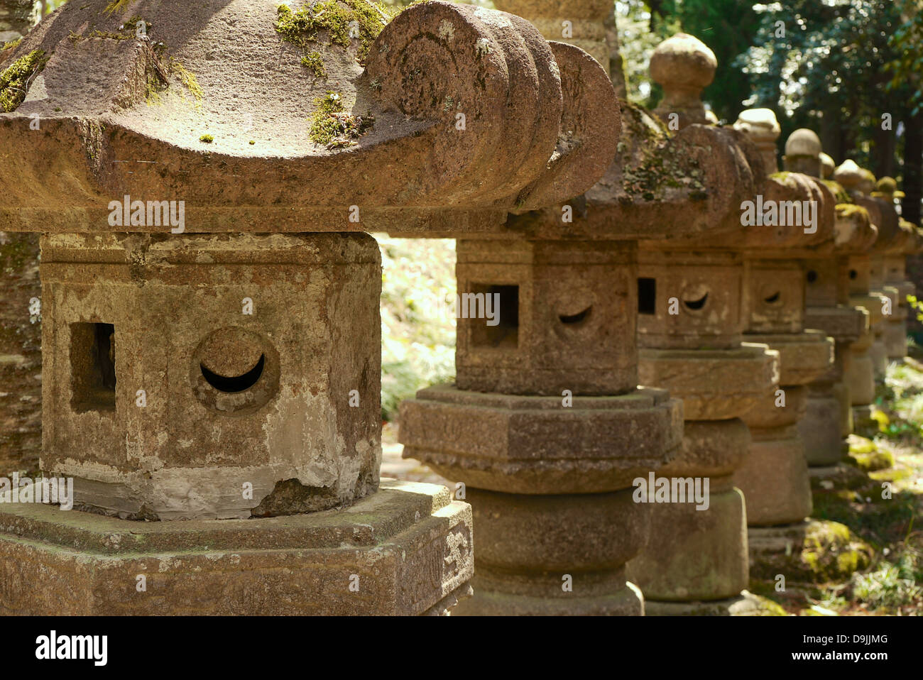 Stone Garden Lanterns of Zuihoden Mausoleum, Miyagi, Japan Stock Photo