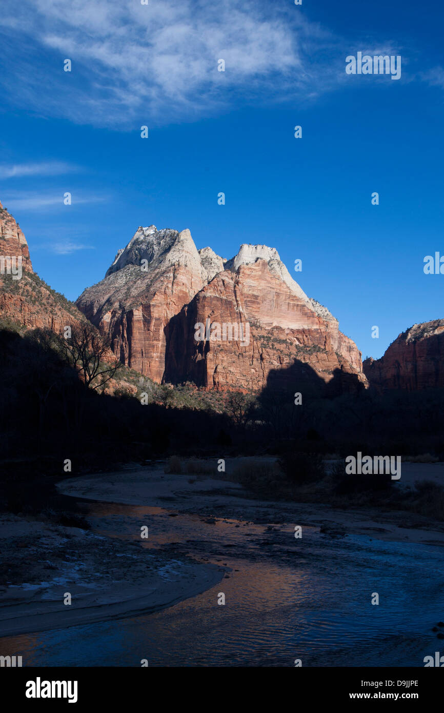 Great White Throne rock formation at morning, Zion National Park, Utah