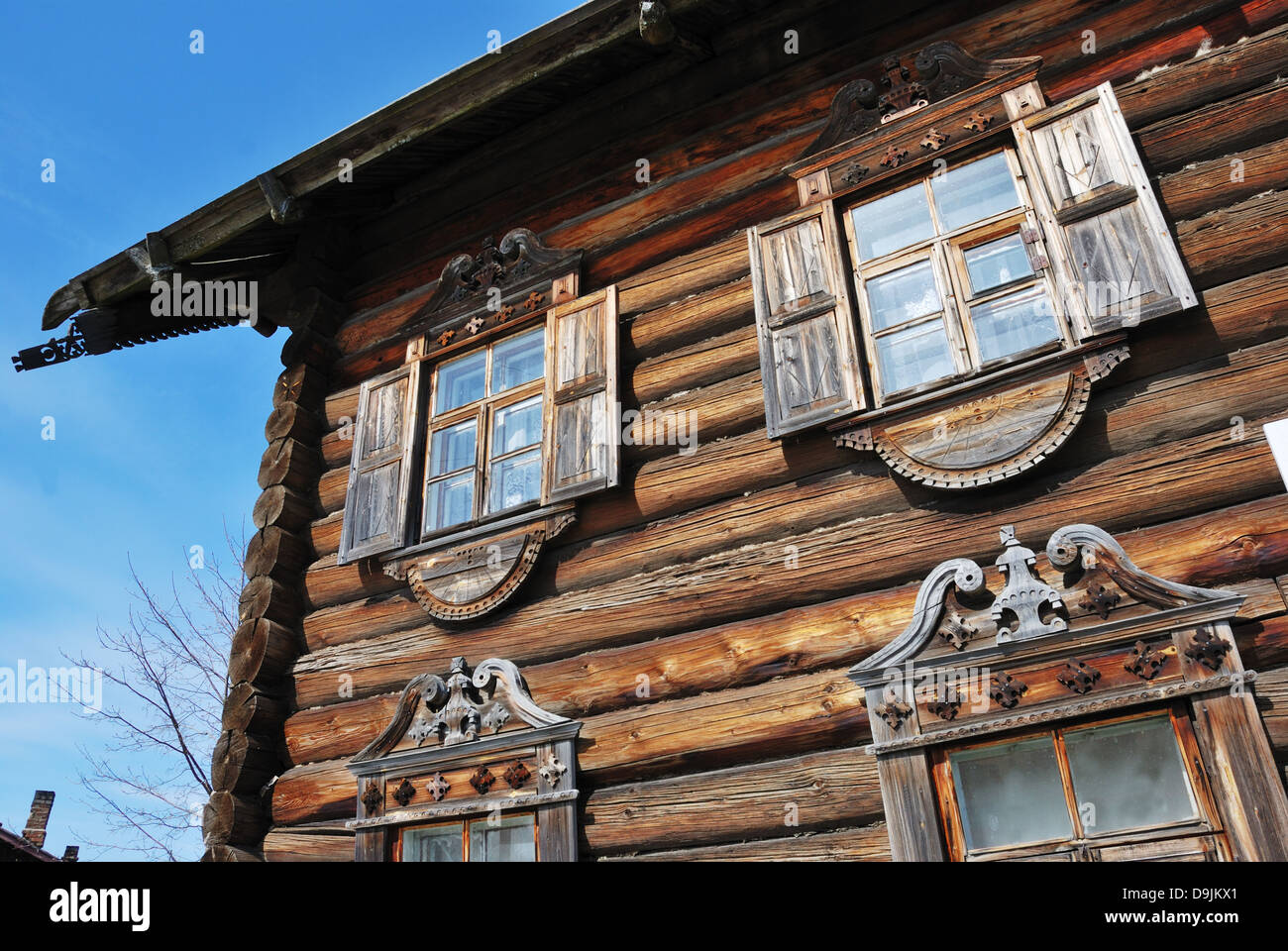 facade of the traditional russian log house Stock Photo