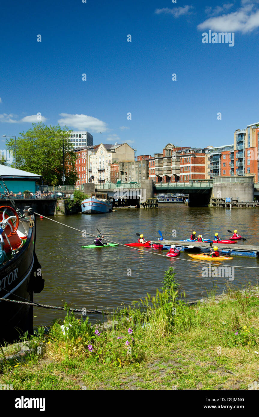 kayaks on floating harbour, redcliffe wharf, bristol, england. Stock Photo