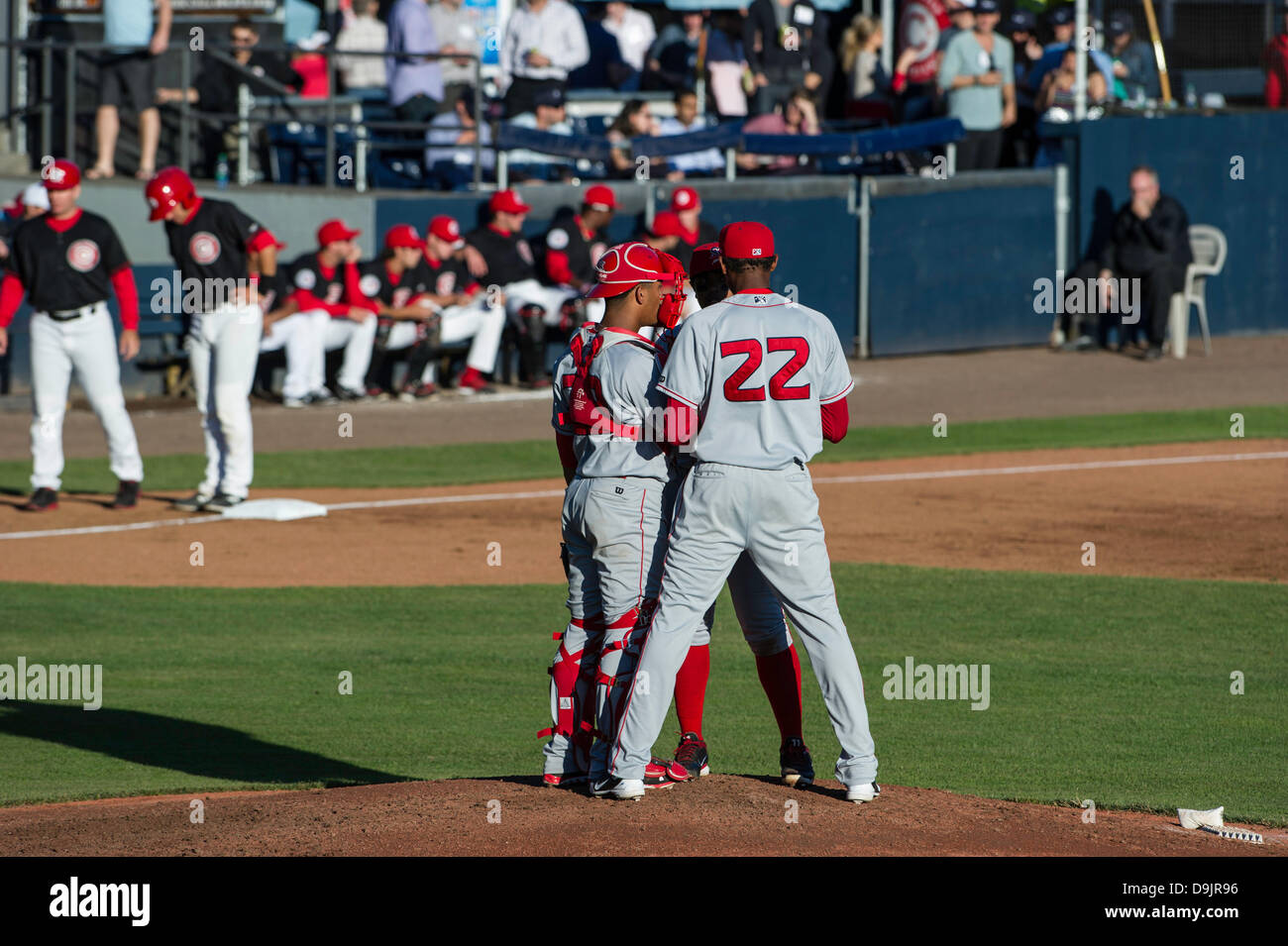 Vancouver , British Columbia, Canada. June 18 2013 . Season second home game between Vancouver Canadians and Spokane Indians at Scotiabank Field at Nat Bailey Stadium Vancouver , British Columbia Canada on June 18 2013 . Photographer Frank Pali/Alamy Live News Stock Photo