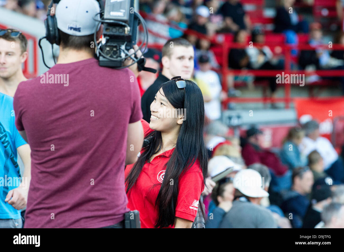 Vancouver , British Columbia, Canada. June 18 2013 . Seasons second home game between Vancouver Canadians and Spokane Indians at Scotiabank Field at Nat Bailey Stadium Vancouver , British Columbia Canada on June 18 2013 . Photographer Frank Pali/Alamy Live News Stock Photo