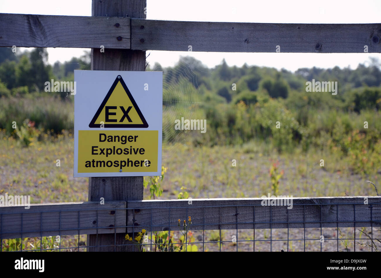 Warning Sign be aware danger explosive atmosphere health and safety signage Stock Photo