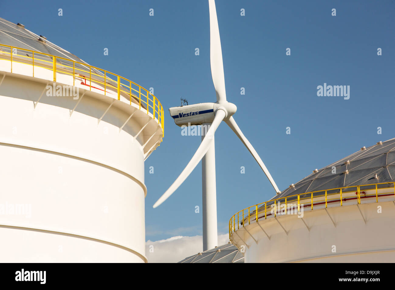 Climate Change Heaven And Hell An Oil Terminal In Amsterdam Netherlands With Wind Turbines 