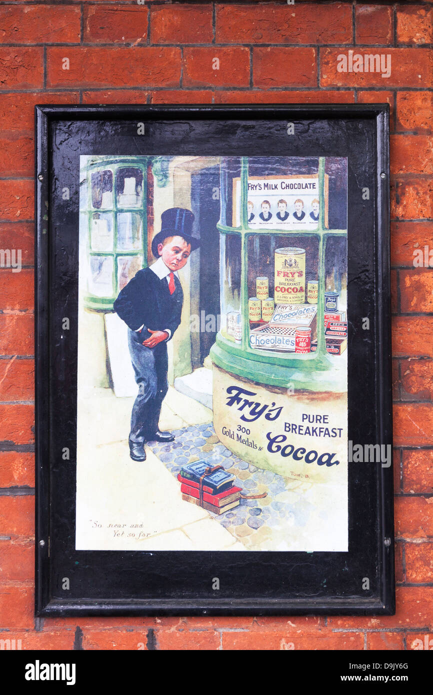 Vintage advertisement for Fry's Pure Breakfast Cocoa, with small boy in old-fashioned top hat standing in front of shop window Stock Photo