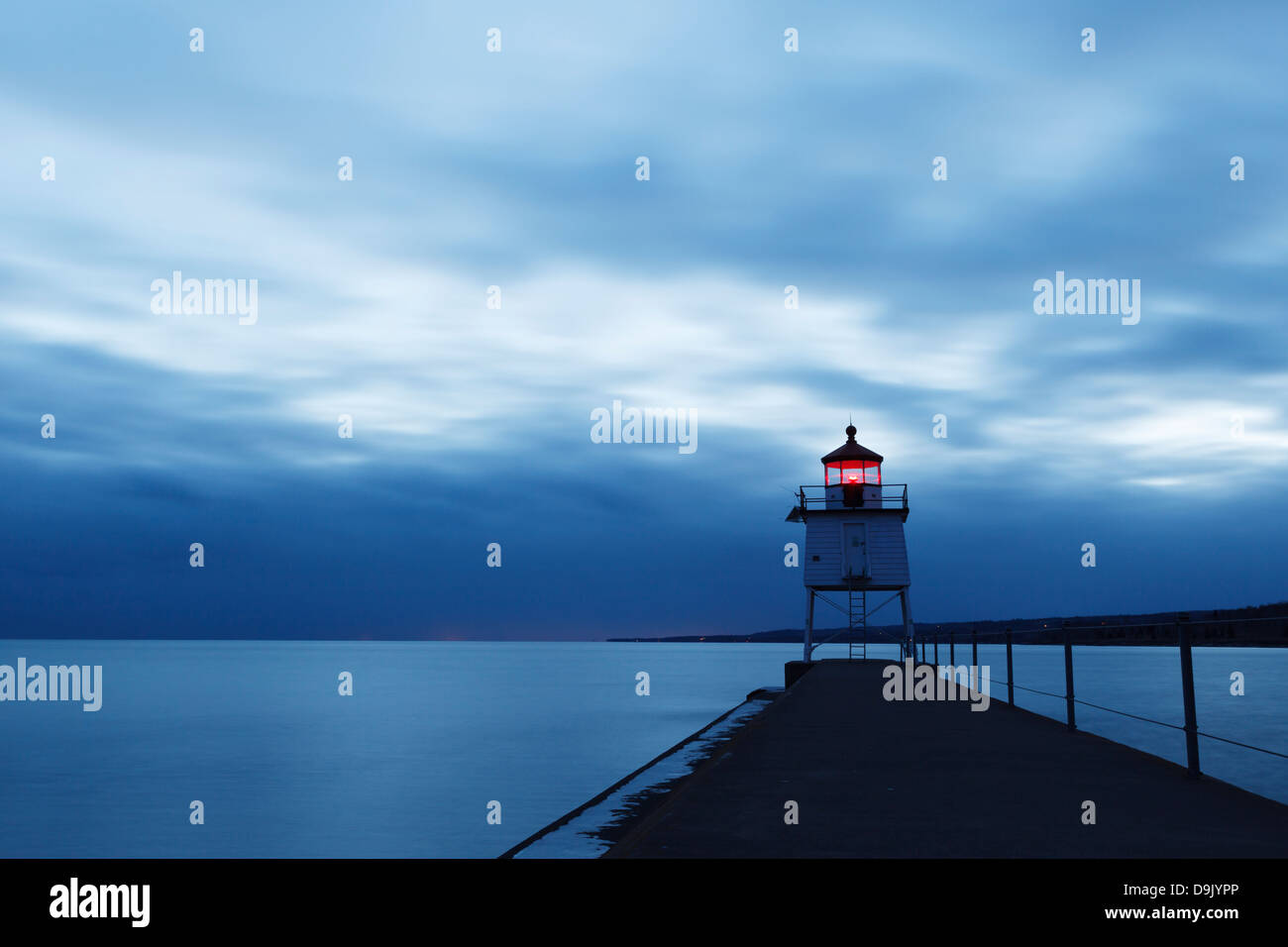 Lighthouse at dusk - Two Harbors, Minnesota. Stock Photo