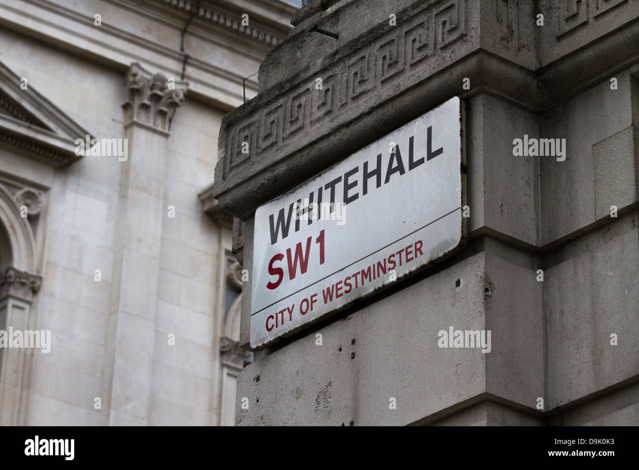 Whitehall street sign high on wall near Downing Street, Westminster, London, UK Stock Photo