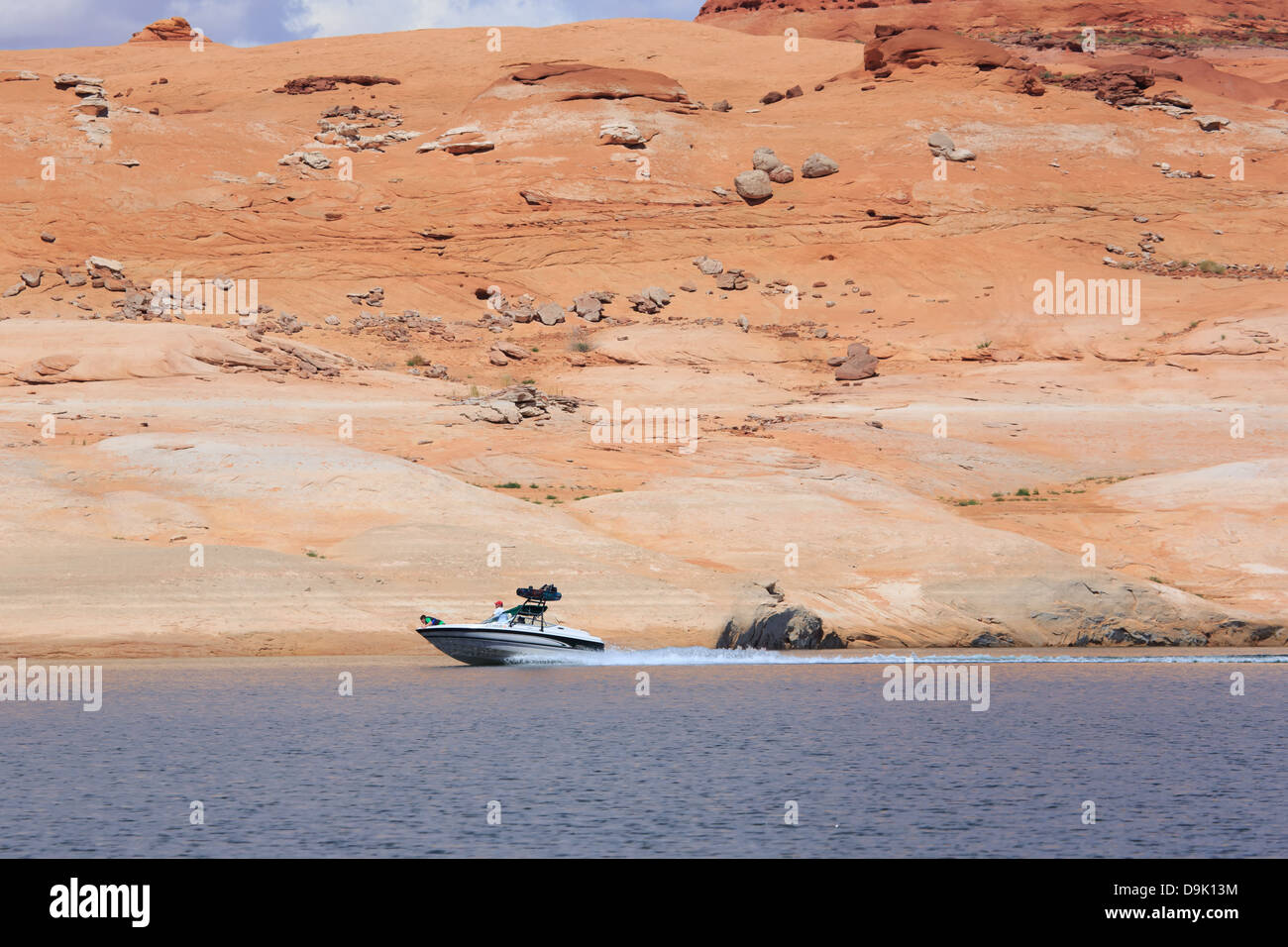 A water ski boat in the Hansen Arm Lake Powell Stock Photo
