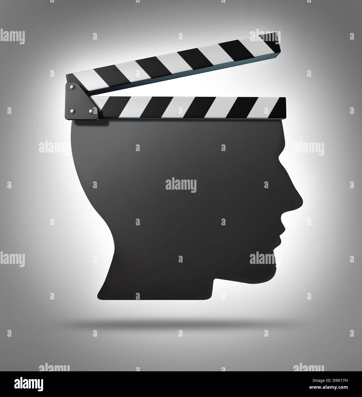 Life direction and human guidance as a symbol of a movie equipment clapboard shaped as a head ins a concept for living and taking action in your biography. Stock Photo