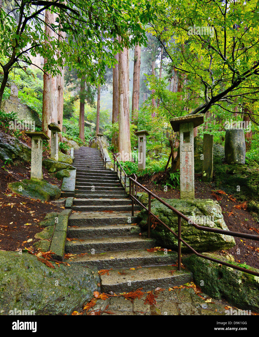 Walking trail to Yamadera Mountain Temple in Yamagata, Japan Stock