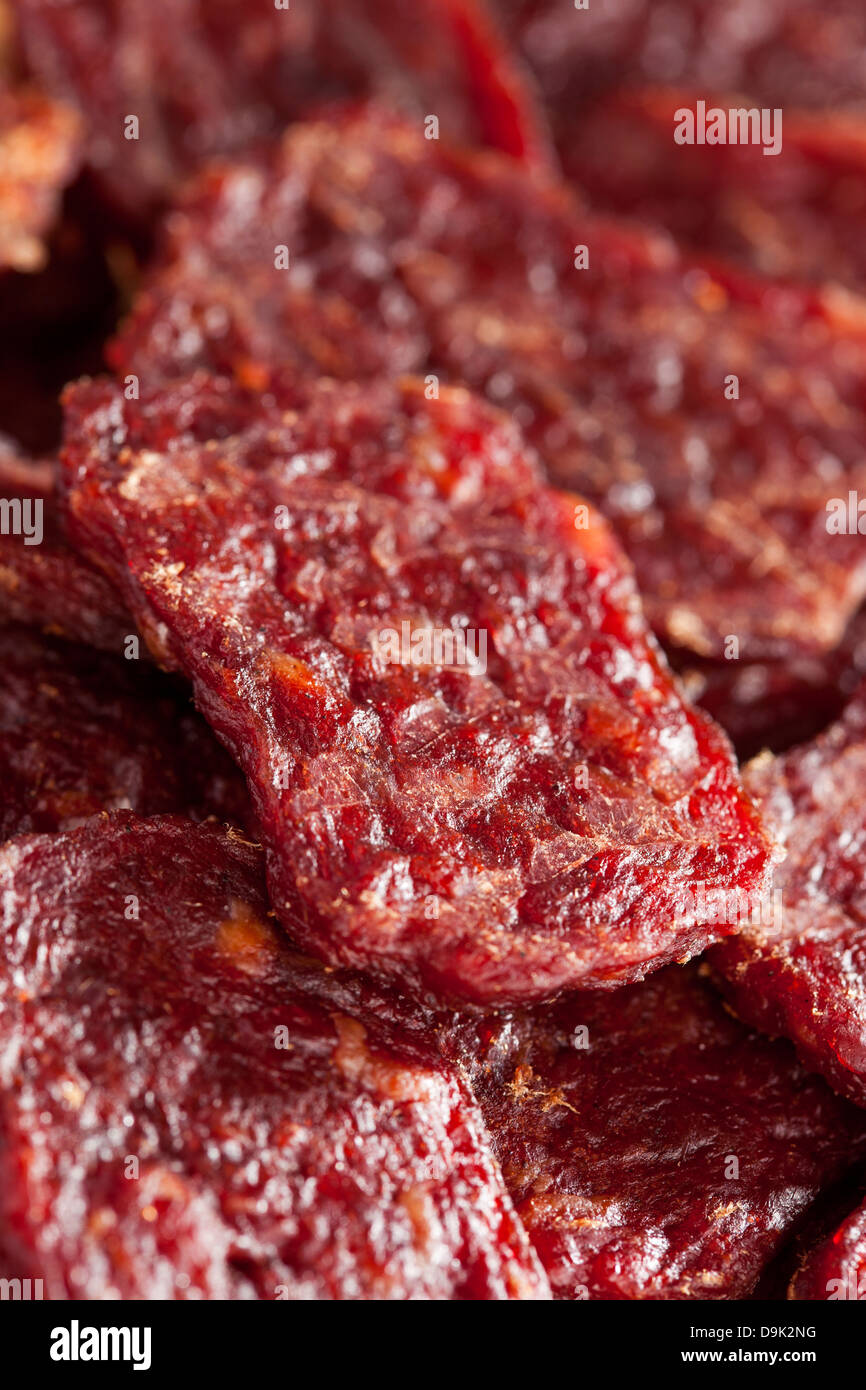 Dried Processed Beef Jerky against a background Stock Photo Alamy