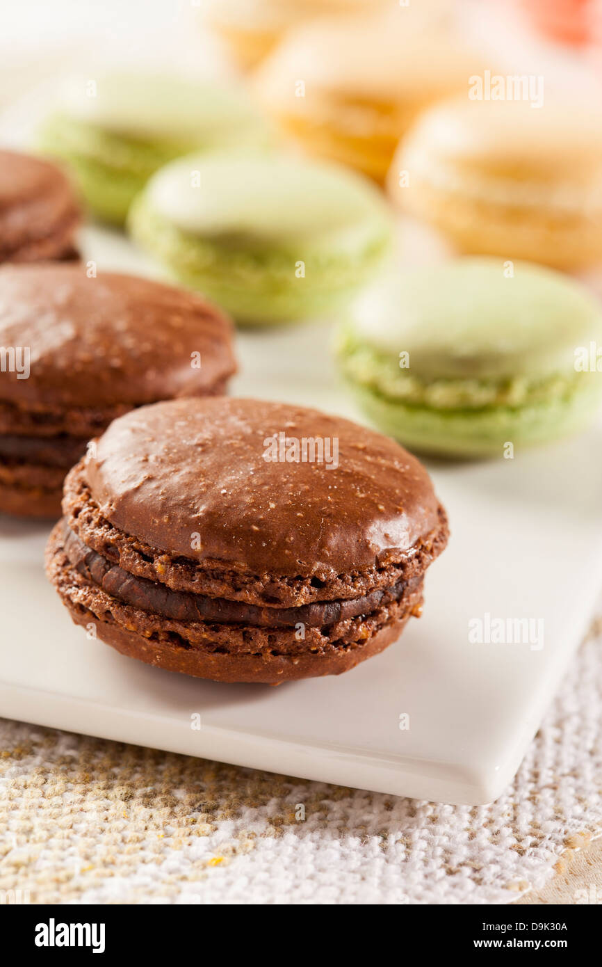 Gourmet Colored Macaroon Cookies with a cream filling Stock Photo