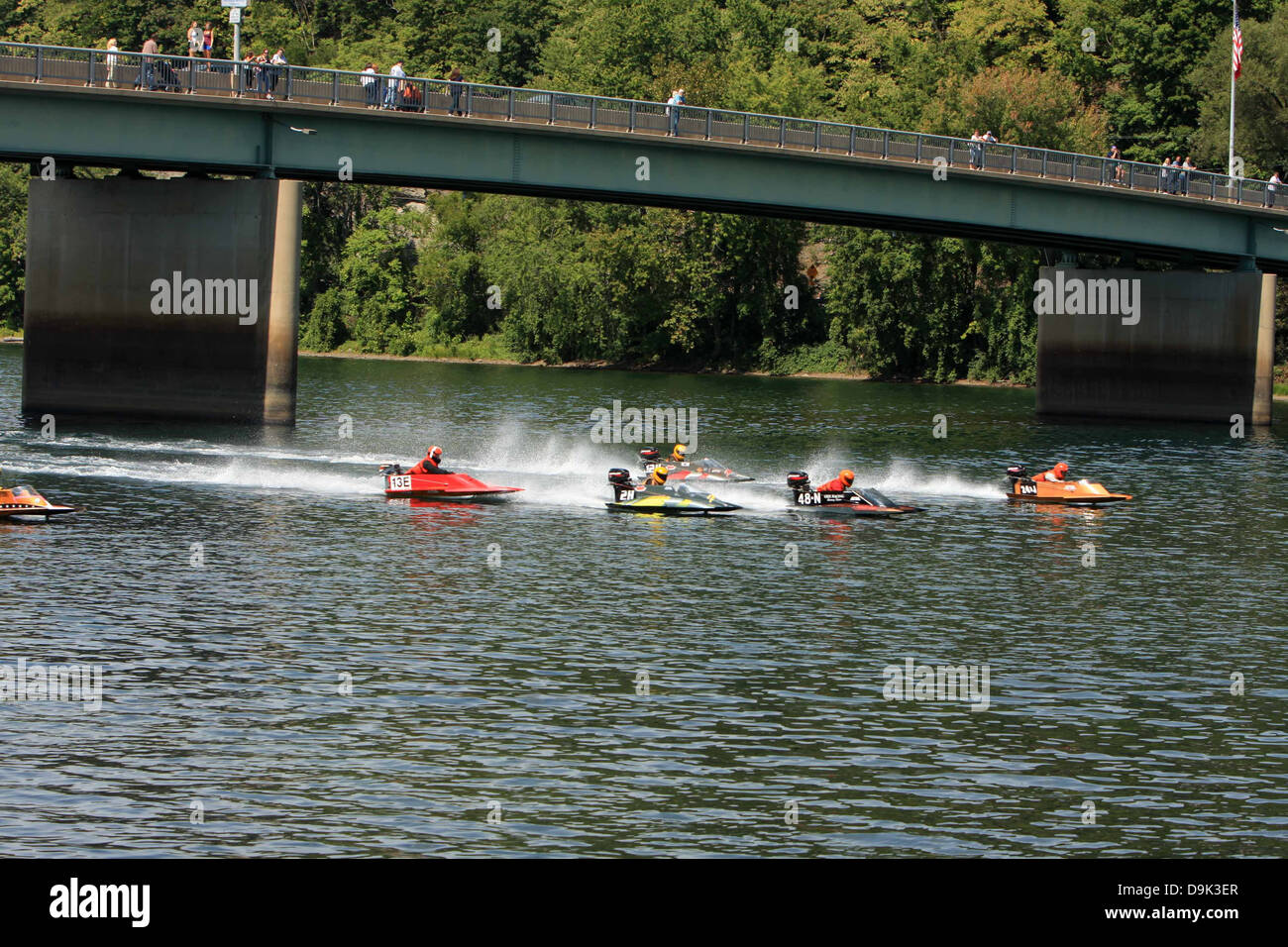 outboard motor boat race racer regatta water river lake fast speed Lock Haven, Susquehanna River Clinton County, PA Pennsylvania Stock Photo