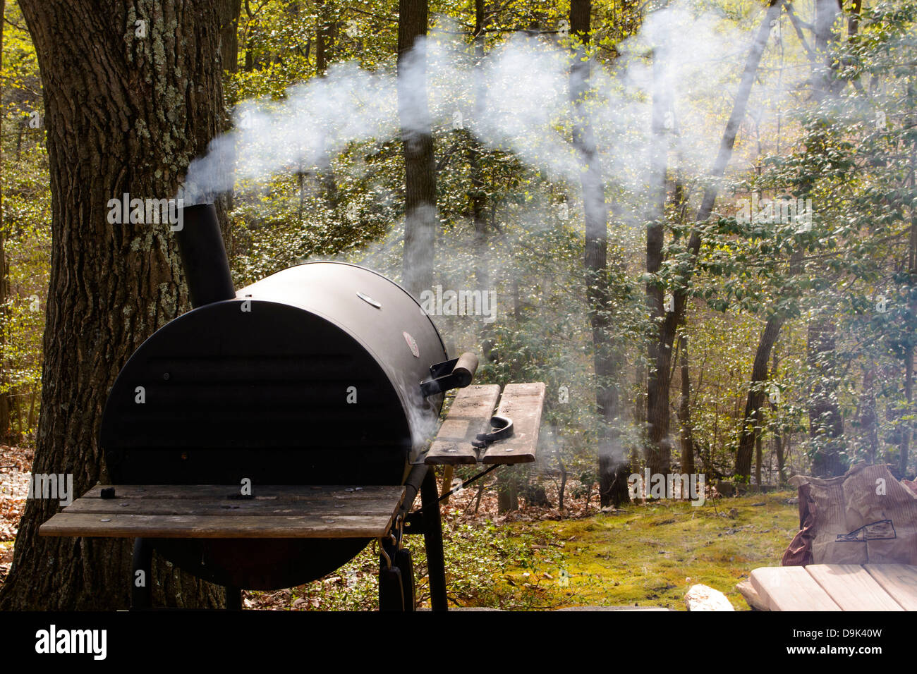 Charcoal barbecue grill/ smoker with smoke Stock Photo Alamy