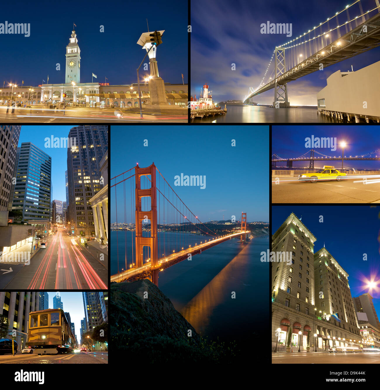 San Francisco Landmark at night collage Stock Photo