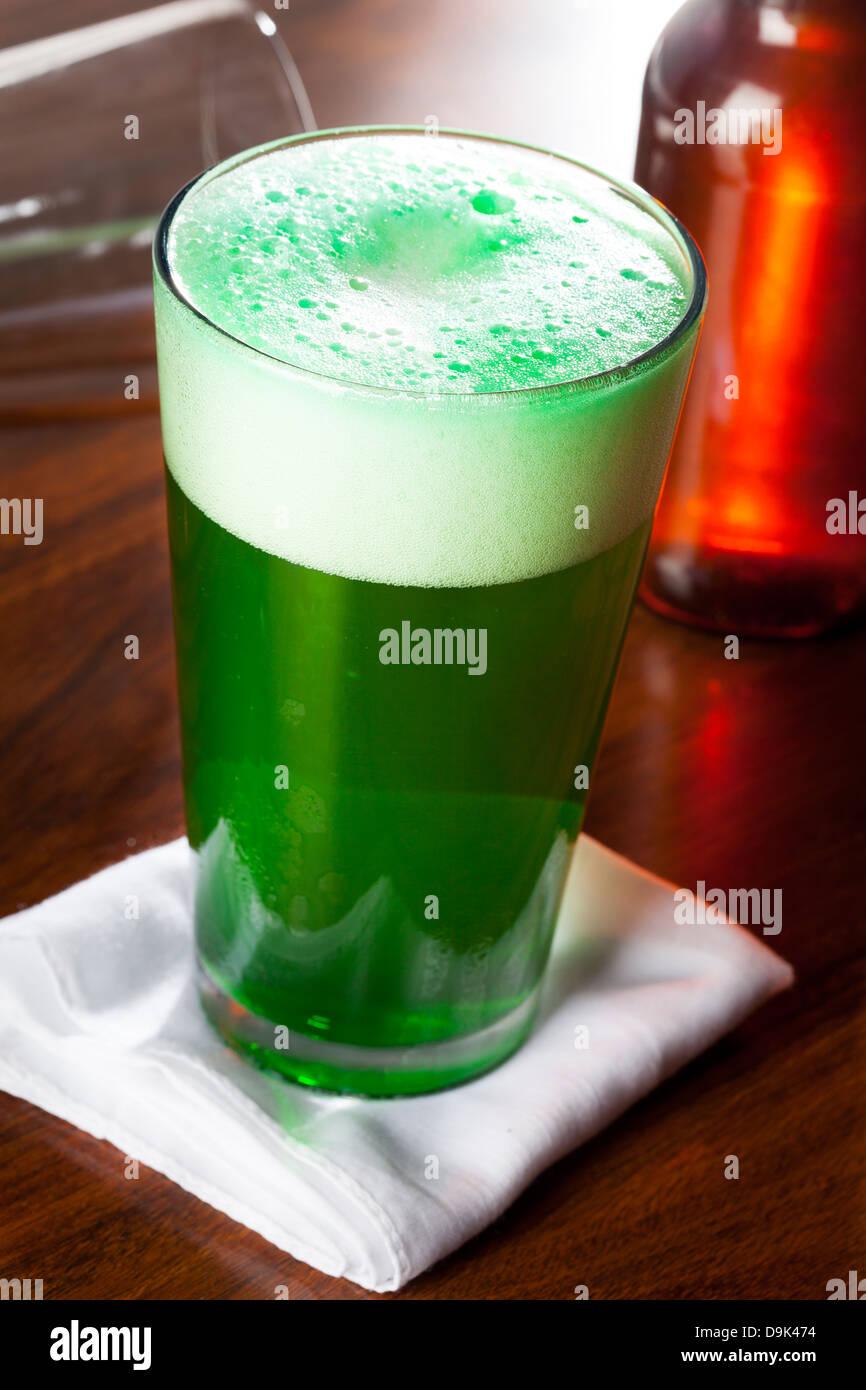 Dyed Green Beer for St. Patricks Day Celebration Stock Photo