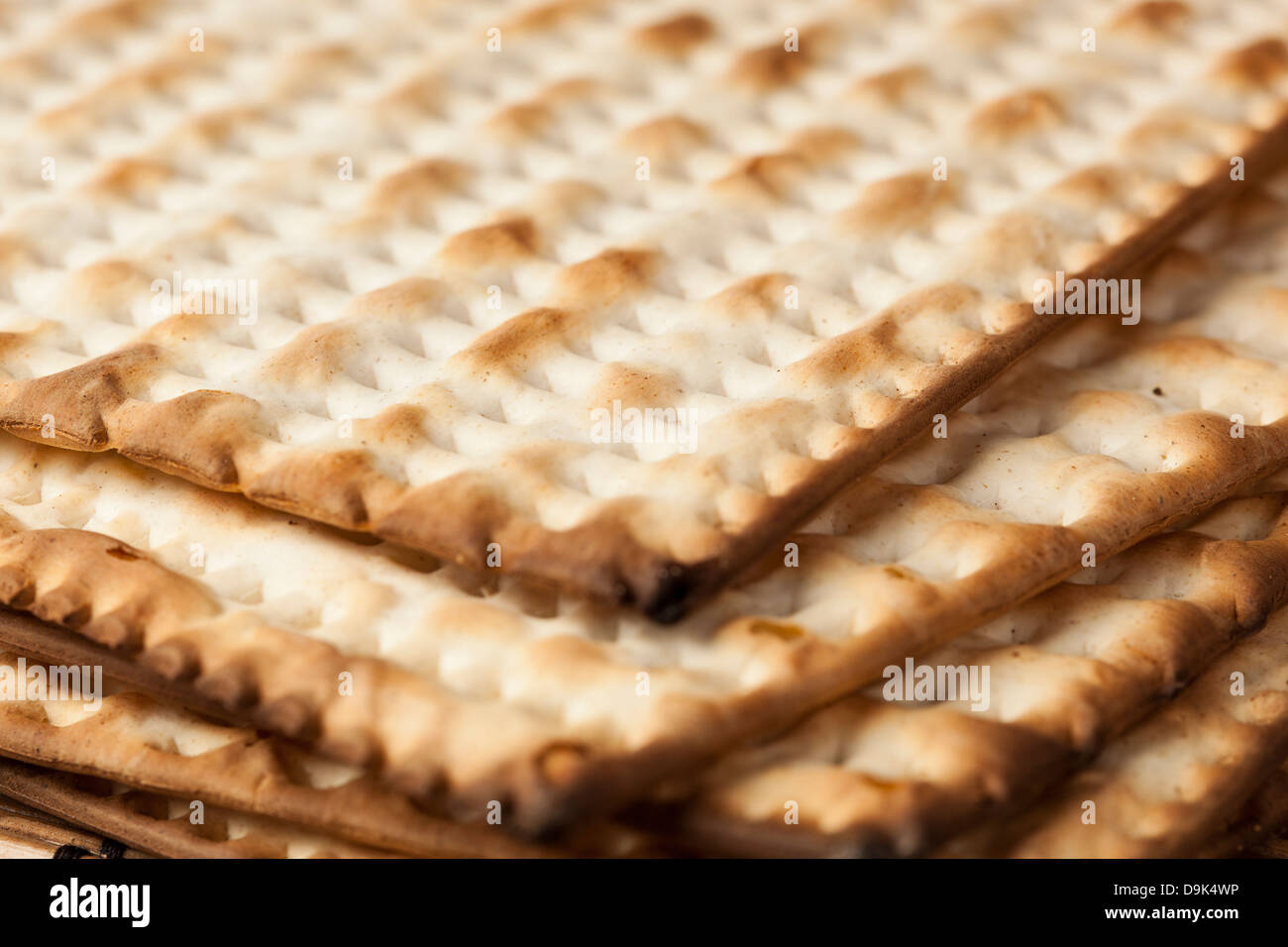 Homemade Kosher Matzo Crackers made with flour and water Stock Photo
