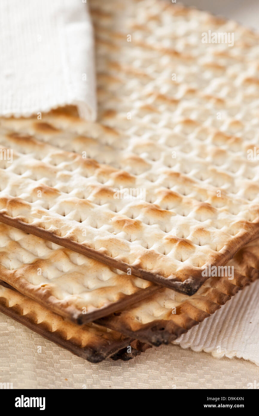 Homemade Kosher Matzo Crackers made with flour and water Stock Photo