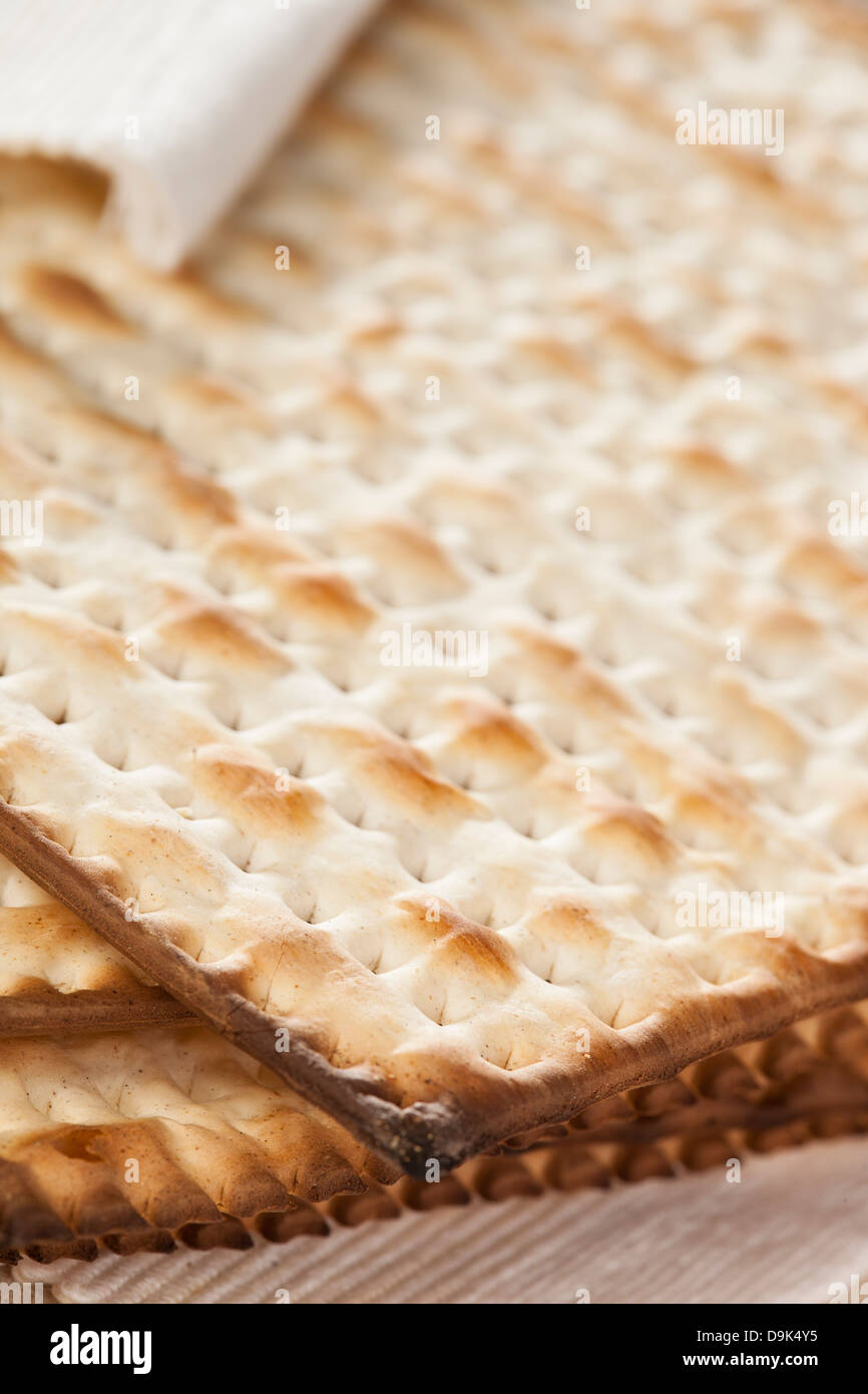 Homemade Kosher Matzo Crackers made with flour and water Stock Photo