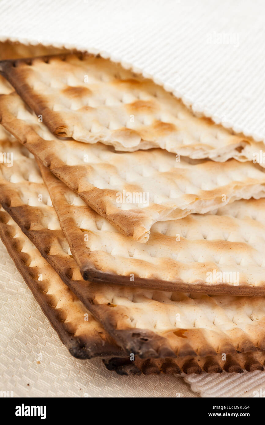 Homemade Kosher Matzo Crackers made with flour and water Stock Photo