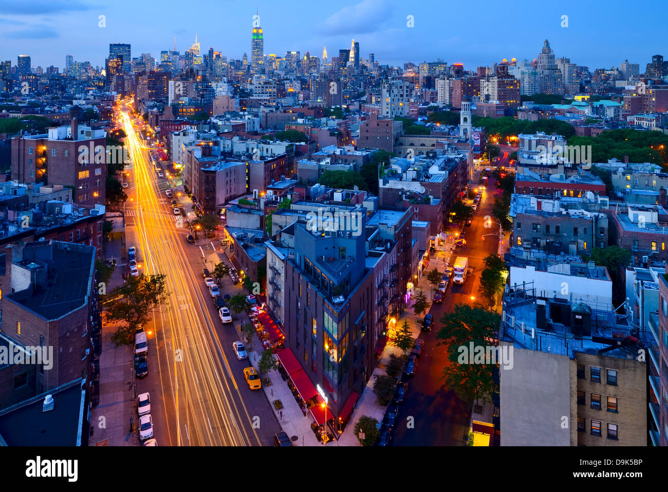 Bird's Eye View of Midtown Manhattan, New York after sunset Stock Photo