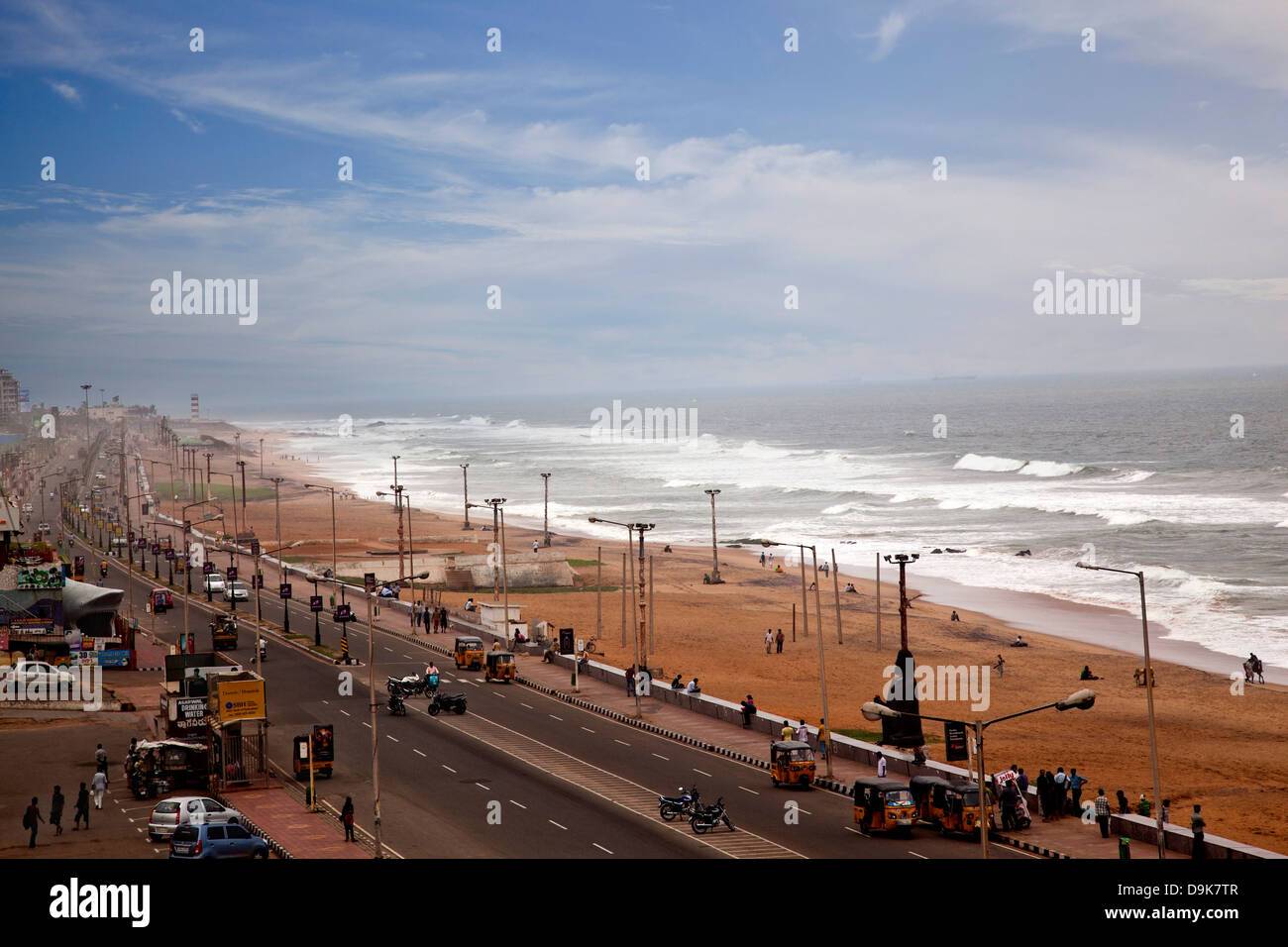 Traffic on the road along the beach, Visakhapatnam, Andhra Pradesh, India Stock Photo