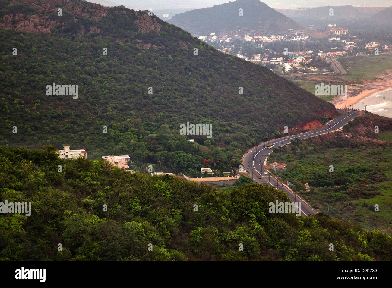 Aerial view of road passing through mountains, Visakhapatnam, Andhra Pradesh, India Stock Photo