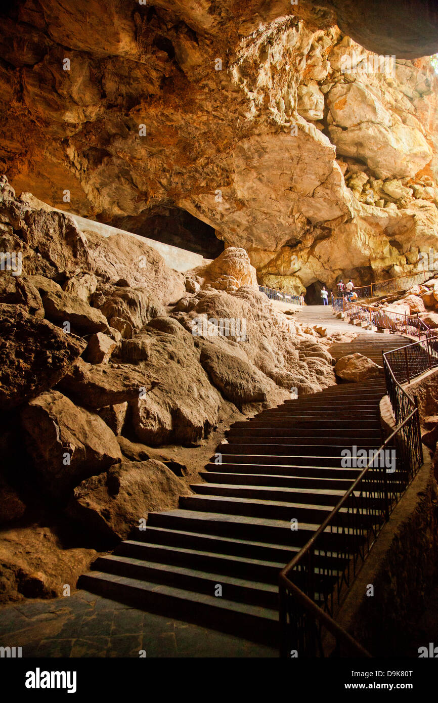 Stairs in a cave, Borra Caves, Ananthagiri Hills, Araku Valley, Visakhapatnam, Andhra Pradesh, India Stock Photo