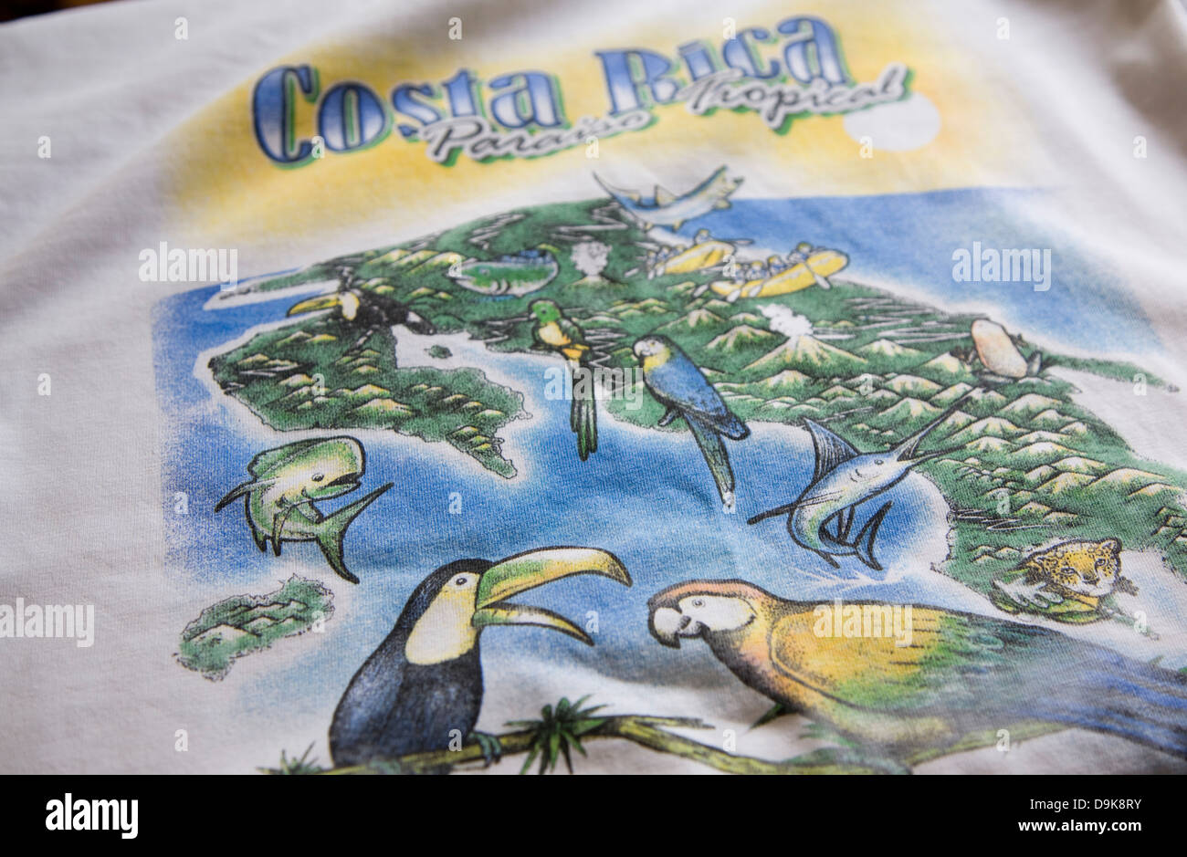 Costa Rica map and birds design on t shirt Stock Photo